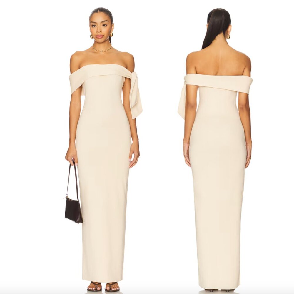 NEW SNDYS Jaymes Maxi Dress in Vanilla Cream White Formal Gown Small S